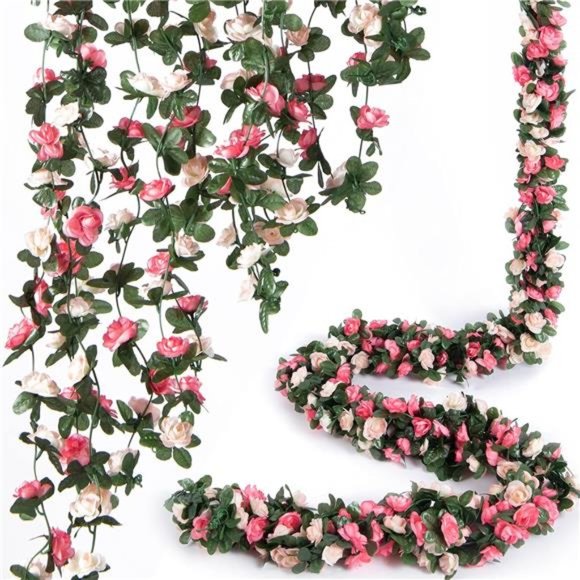 8 Pcs 66FT Flower Garland,Artificial Rose Vine Flowers with Green Leaves Hanging - Picture 1 of 6